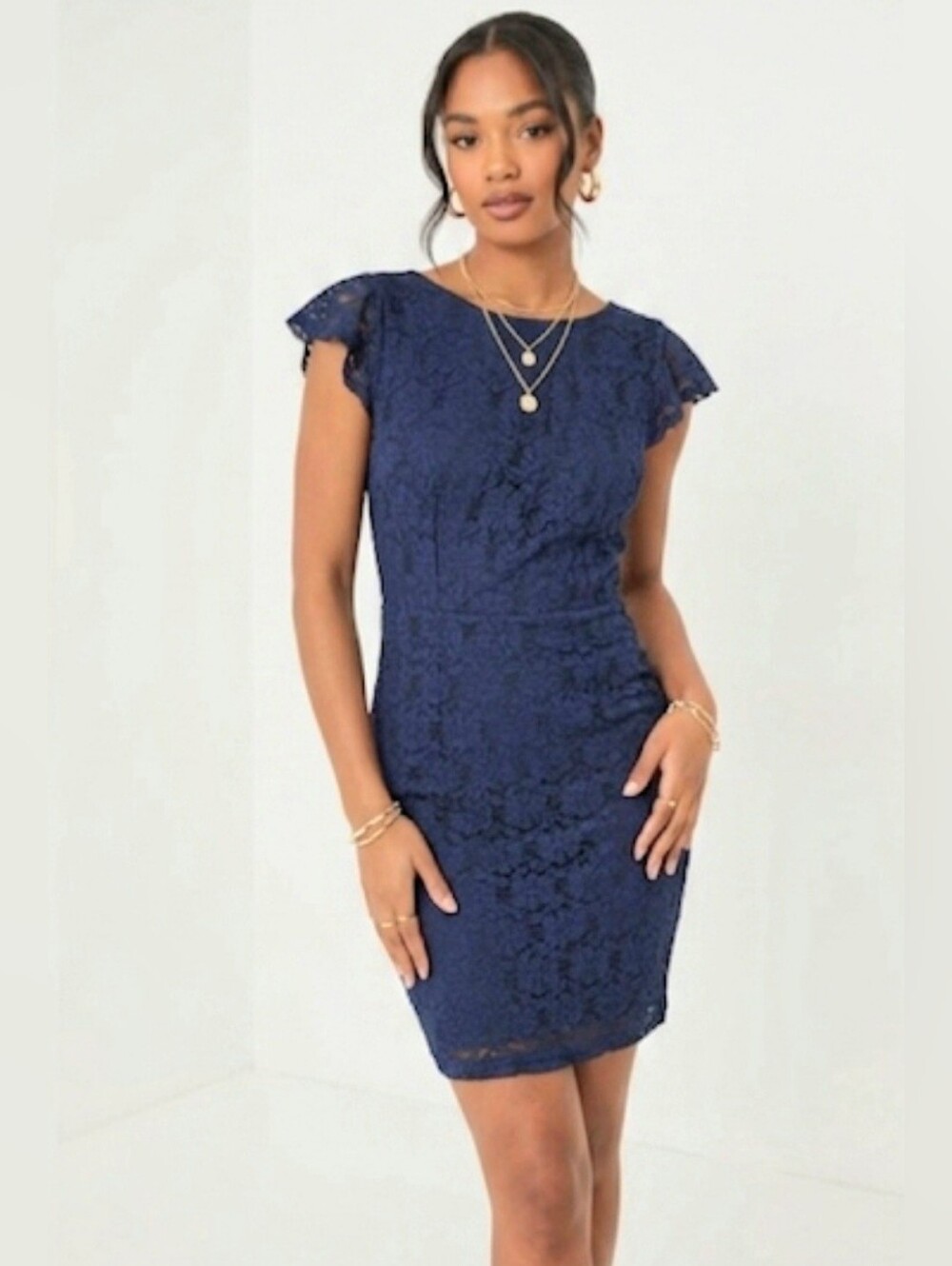 Dorothy Perkins Navy Blue Lace Mini Dress with Flutter Cap Sleeves
